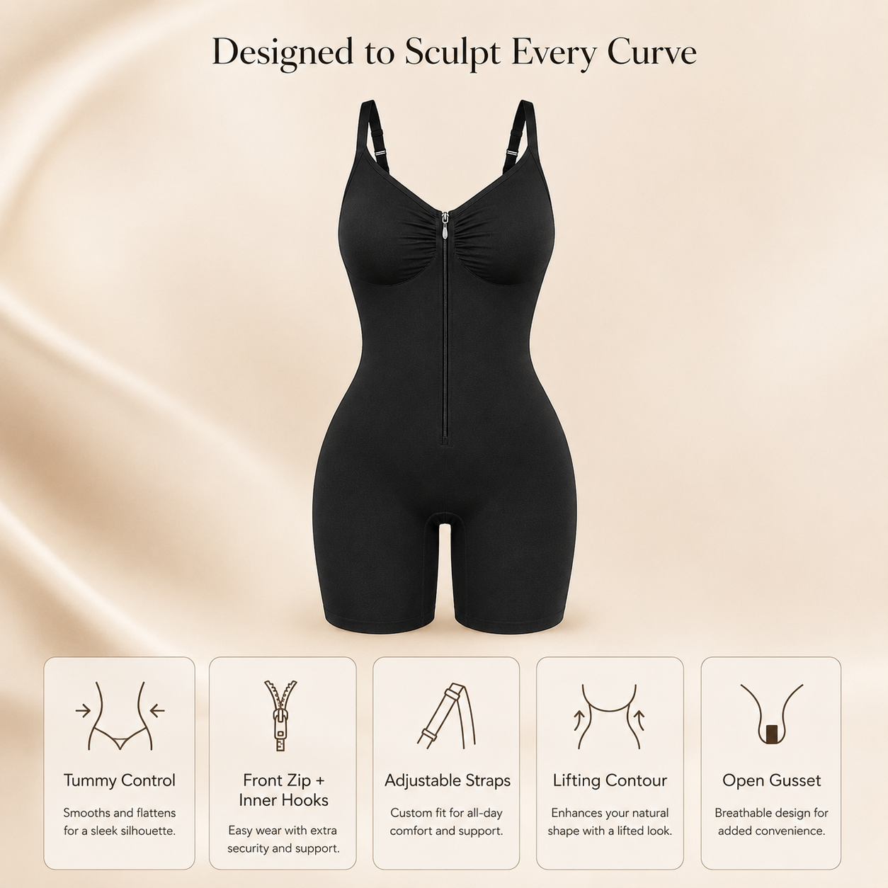 Zip-Up Shapewear Bodysuit – Tummy Control & All-Day Support