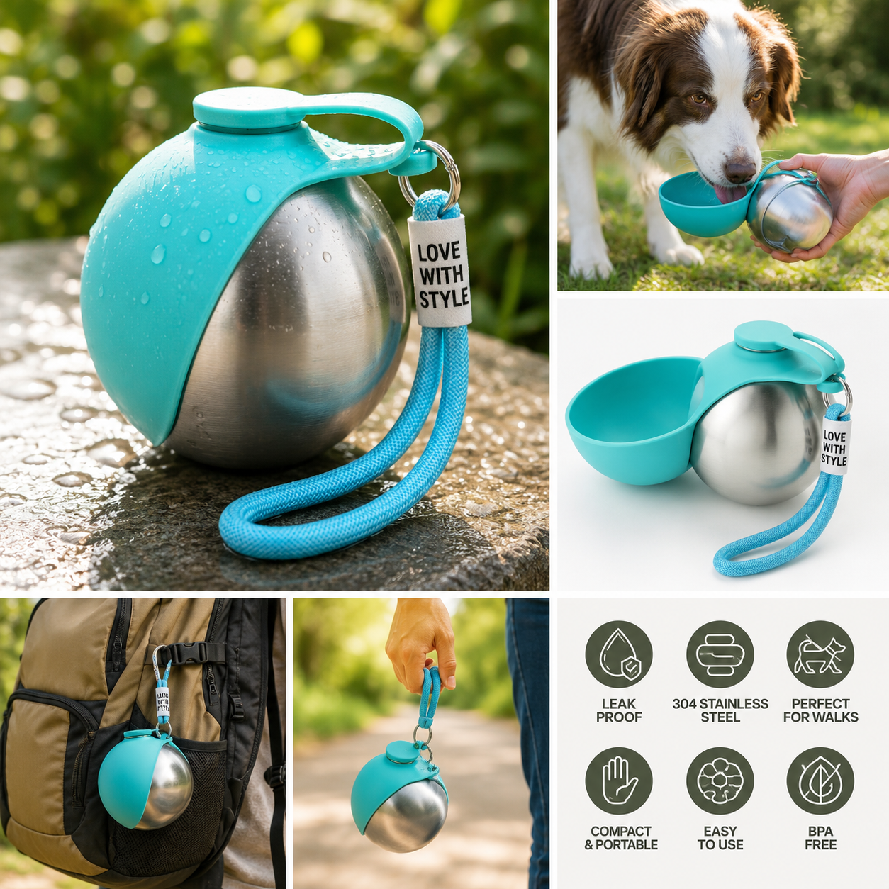 2-in-1 Stainless Steel Pet Travel Water Bottle