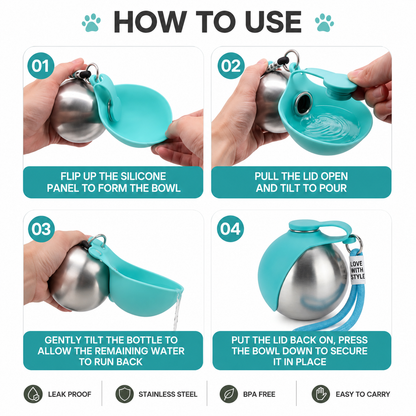 2-in-1 Stainless Steel Pet Travel Water Bottle