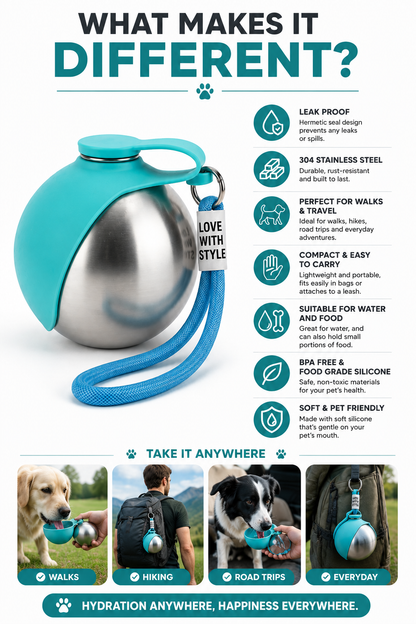 2-in-1 Stainless Steel Pet Travel Water Bottle