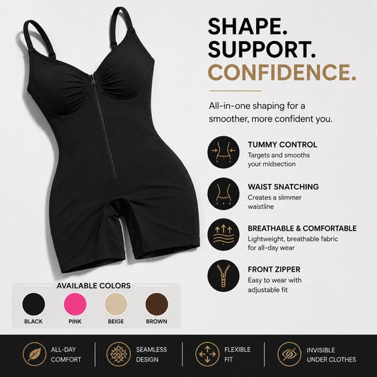 Zip-Up Shapewear Bodysuit – Tummy Control & All-Day Support
